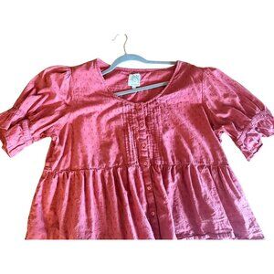 Womens XXL Pink Button-Down Peplum Top By Citrus Textured Cotton Ruched Sleeves